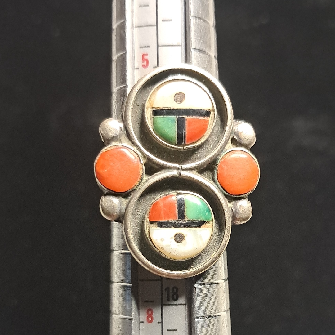 Handcrafted Zuni Dbl Sunface Inlay Ring